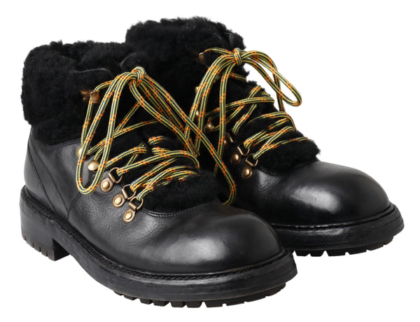 Dolce &amp; Gabbana mustat nahkaiset Bernini Shearling Boots -kengät