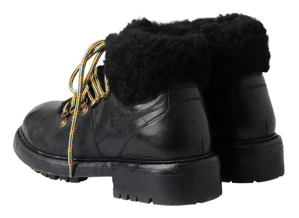 Dolce &amp; Gabbana mustat nahkaiset Bernini Shearling Boots -kengät