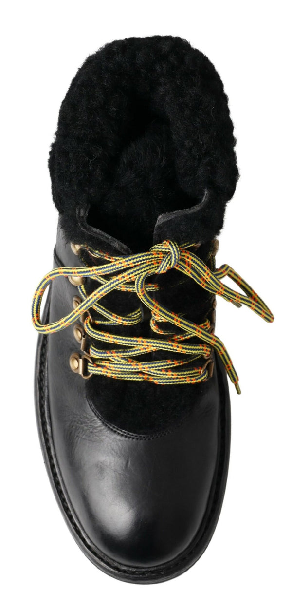 Dolce &amp; Gabbana mustat nahkaiset Bernini Shearling Boots -kengät