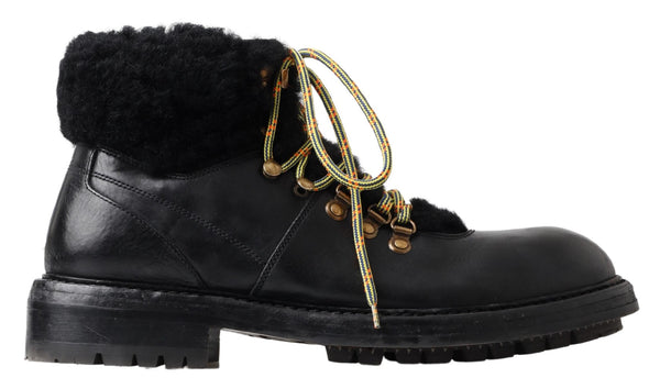 Dolce &amp; Gabbana mustat nahkaiset Bernini Shearling Boots -kengät