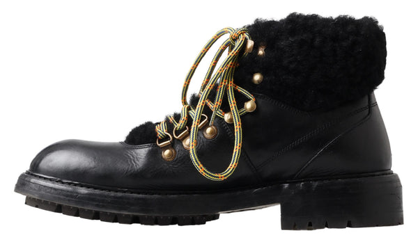 Dolce &amp; Gabbana mustat nahkaiset Bernini Shearling Boots -kengät