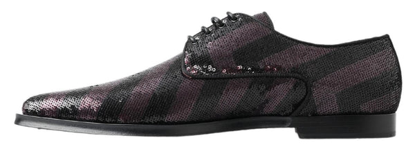 Dolce &amp; Gabbana Black Bordeaux Sequin Chevron miesten derbykengät