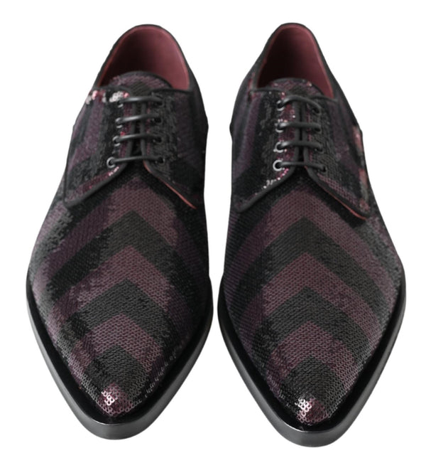 Dolce &amp; Gabbana Black Bordeaux Sequin Chevron miesten derbykengät