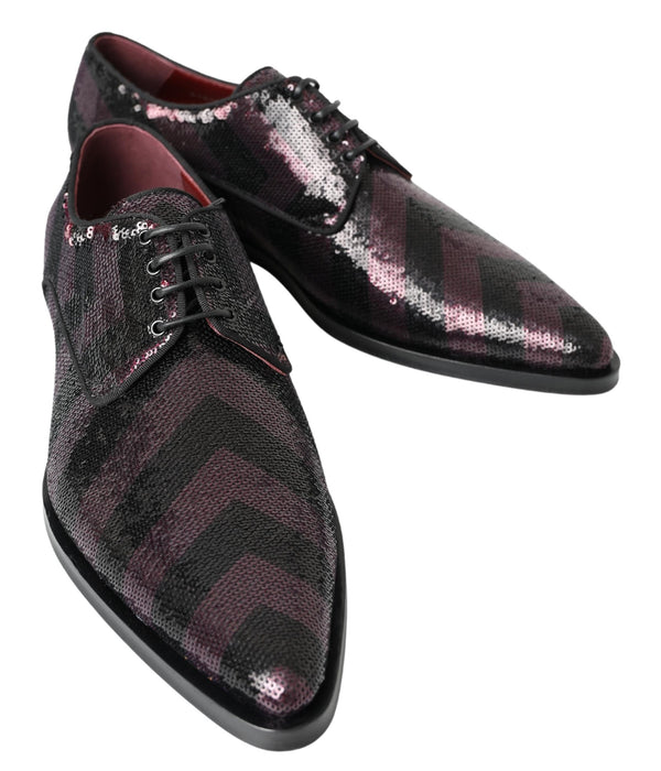 Dolce &amp; Gabbana Black Bordeaux Sequin Chevron miesten derbykengät