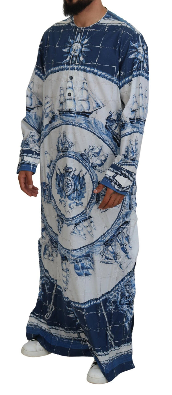 Dolce &amp; Gabbana Blue Majolica Cotton Cape Thobe