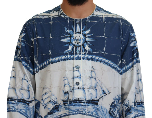 Dolce &amp; Gabbana Blue Majolica Cotton Cape Thobe