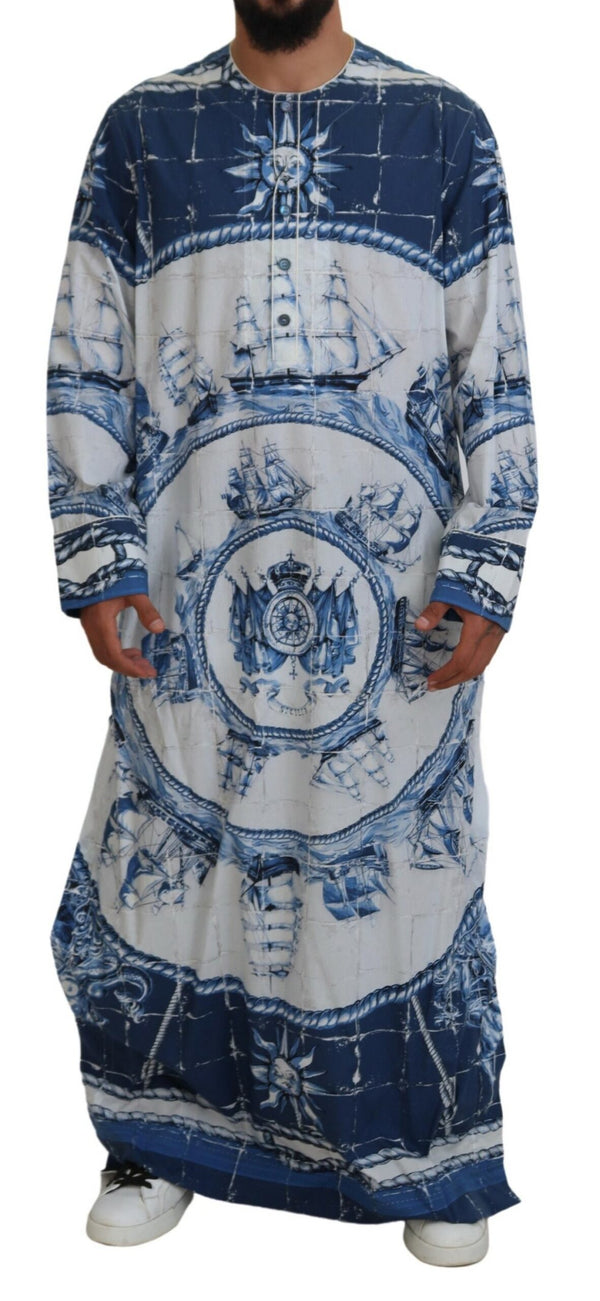 Dolce &amp; Gabbana Blue Majolica Cotton Cape Thobe