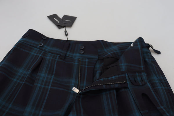 Dolce &amp; Gabbana Blue Purple Plaid Wool Housut