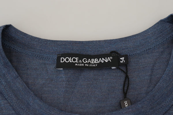 Dolce &amp; Gabbana Blue Silk Miesten lyhythihainen T-paita