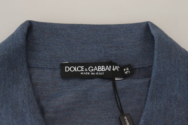 Dolce &amp; Gabbana Blue Silk Collar poolopusero