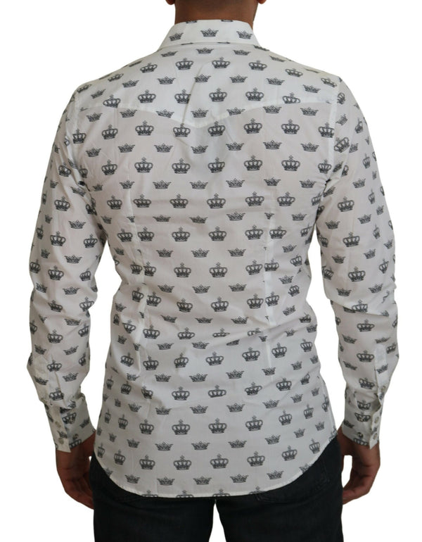 Dolce &amp; Gabbana White Crown Print Slim Fit -puuvillapaita