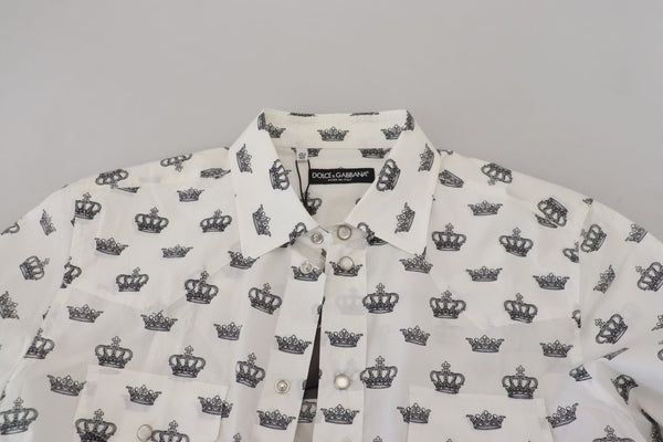 Dolce &amp; Gabbana White Crown Print Slim Fit -puuvillapaita