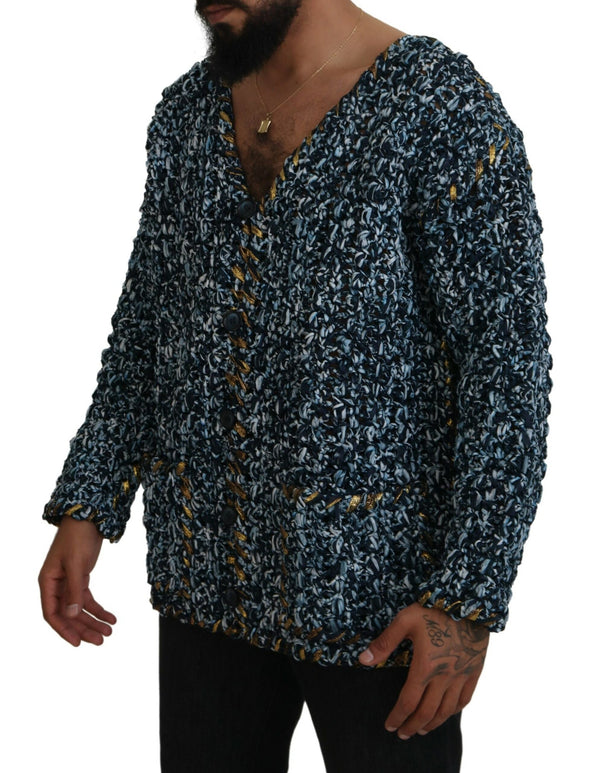 Dolce &amp; Gabbana Blue Button Cardigan Fatto Mano Sweater