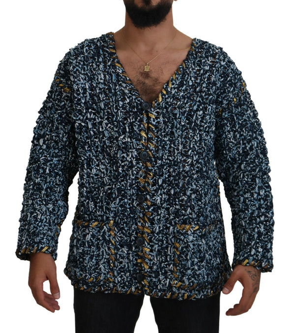 Dolce &amp; Gabbana Blue Button Cardigan Fatto Mano Sweater