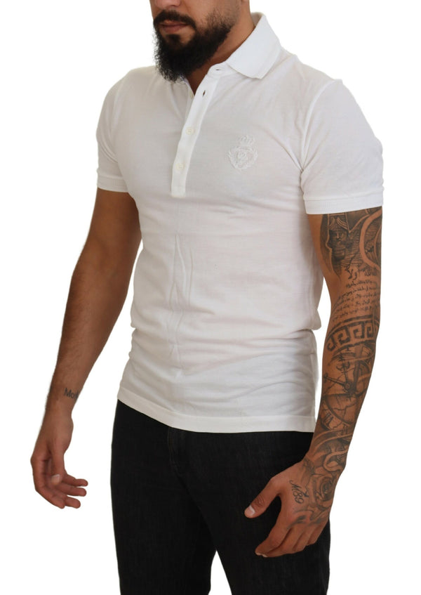 Dolce &amp; Gabbana White Cotton Logo lyhythihainen poolo T-paita