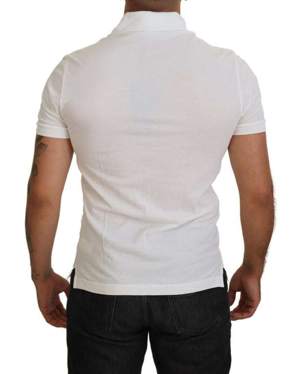 Dolce &amp; Gabbana White Cotton Logo lyhythihainen poolo T-paita