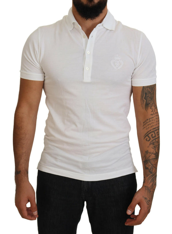 Dolce &amp; Gabbana White Cotton Logo lyhythihainen poolo T-paita