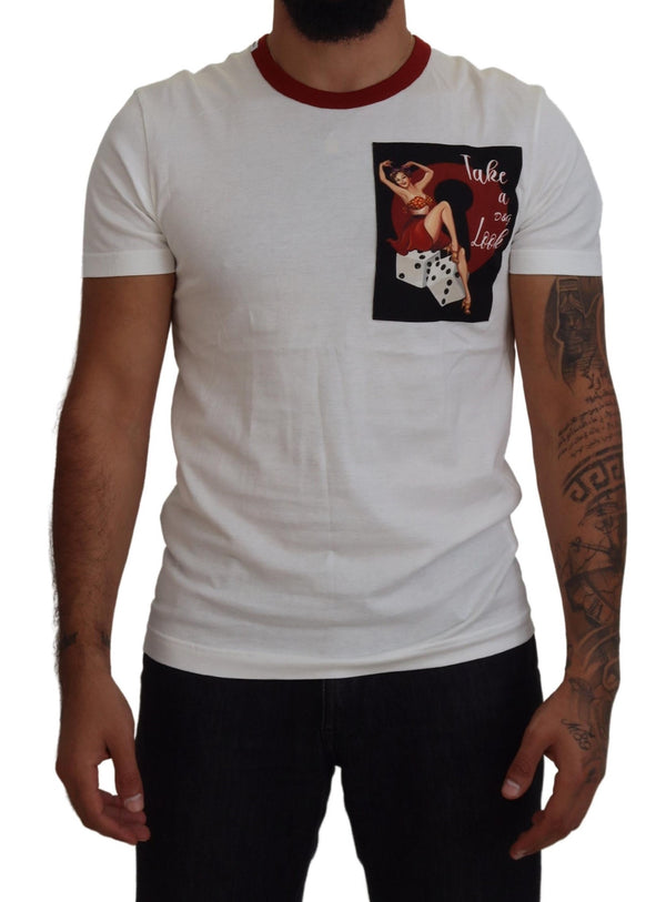 Dolce &amp; Gabbana Cotton White Logo Print Crewneck T-paita