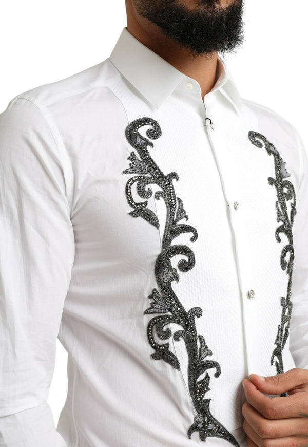 Dolce &amp; Gabbana White Tuxedo Slim Fit barokkipaita