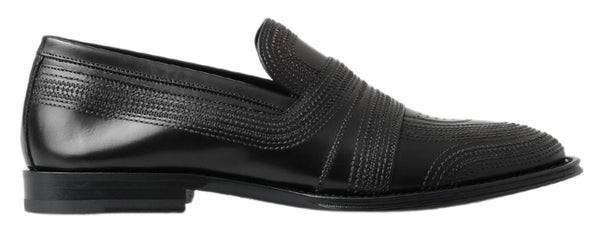 Dolce &amp; Gabbana Black Leather Slipper Loafers Ommeltu kengät