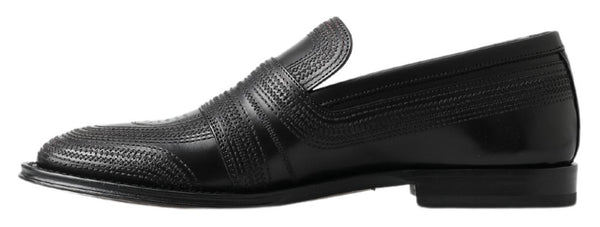 Dolce &amp; Gabbana Black Leather Slipper Loafers Ommeltu kengät