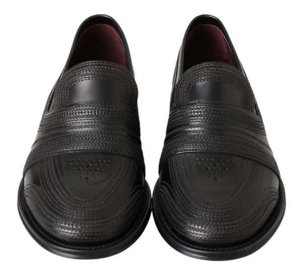 Dolce &amp; Gabbana Black Leather Slipper Loafers Ommeltu kengät