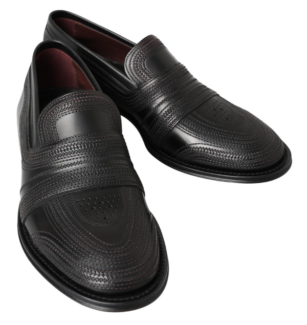 Dolce &amp; Gabbana Black Leather Slipper Loafers Ommeltu kengät