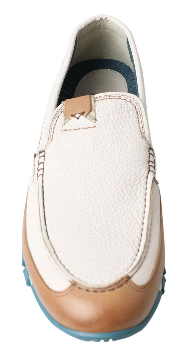 Dolce &amp; Gabbana White Leather Loafers Moccasins -kengät