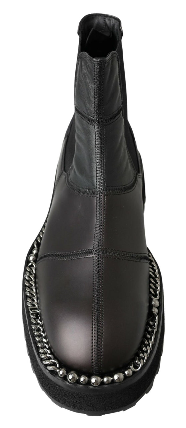 Dolce &amp; Gabbana Black Leather Slip on Stretch-saappaat