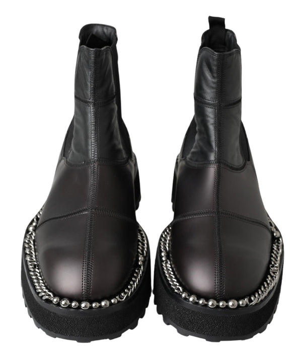 Dolce &amp; Gabbana Black Leather Slip on Stretch-saappaat