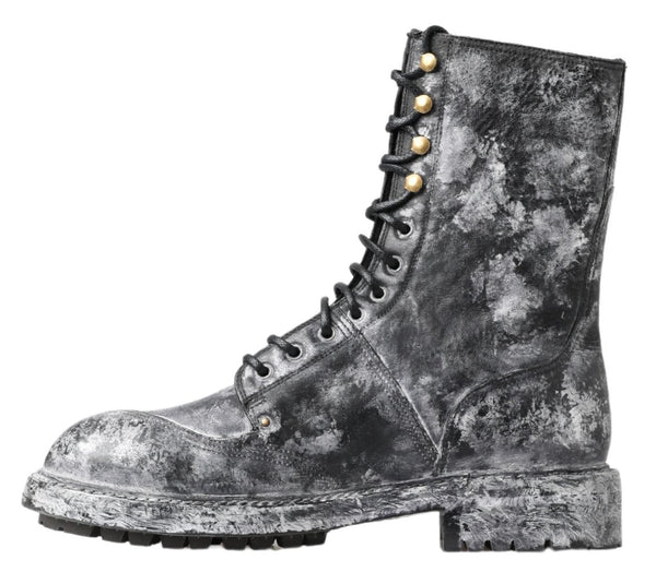 Dolce &amp; Gabbana mustat harmaat nahkakengät Mid Calf Boots