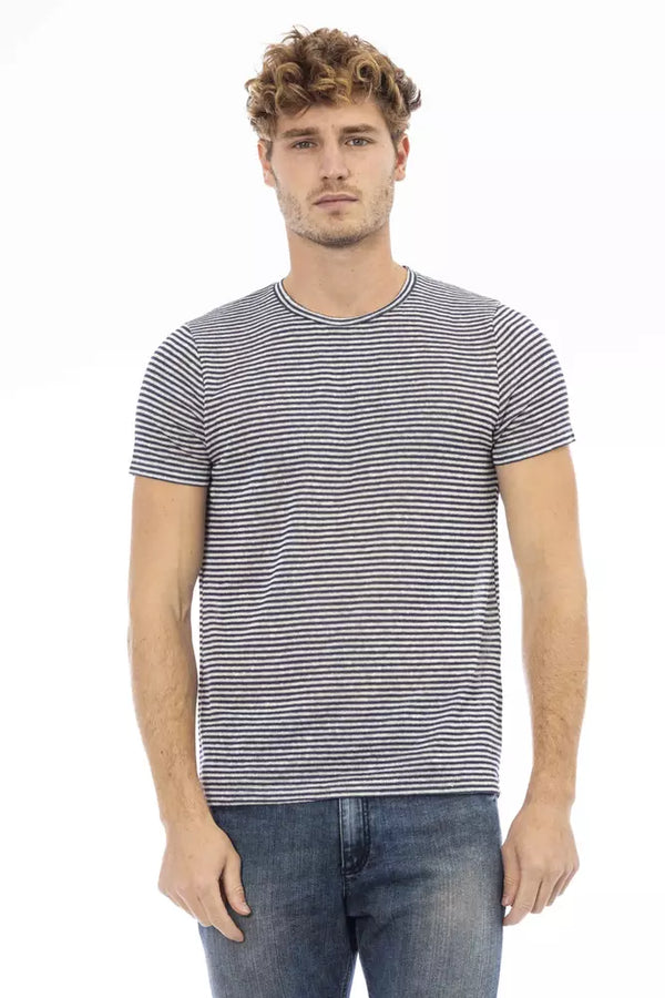 Distretto12 Elegant Blue Linen Blend Crew Neck Tee