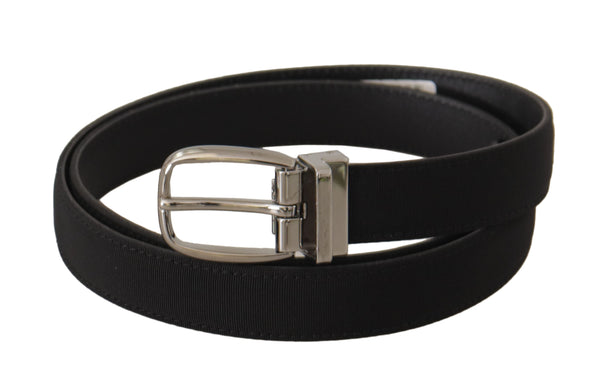 Dolce &amp; Gabbana Black Calf Canvas Hopeanvärinen Logo Metal Belt