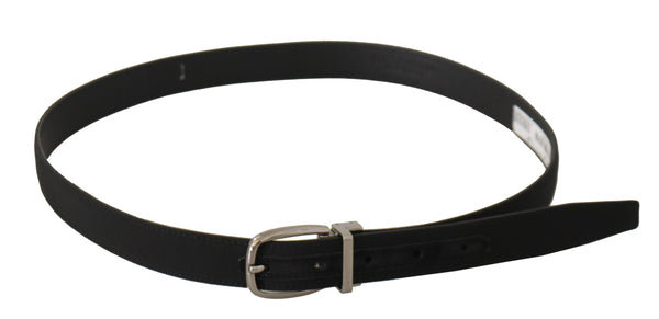 Dolce &amp; Gabbana Black Calf Canvas Hopeanvärinen Logo Metal Belt