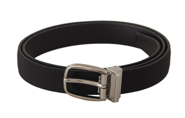 Dolce &amp; Gabbana Black Calf Canvas Hopeanvärinen Logo Metal Belt