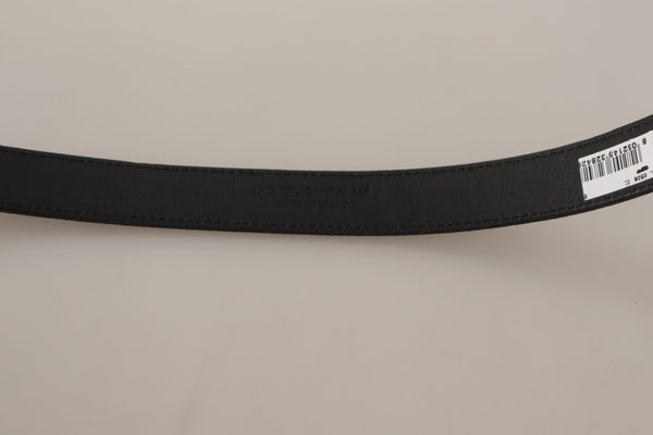 Dolce &amp; Gabbana Black Calf Canvas Hopeanvärinen Logo Metal Belt