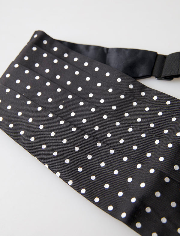 Dolce &amp; Gabbana Black Silk Polka Waist Tuxedo Belt Cummerbund