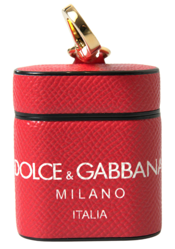 Dolce &amp; Gabbana punainen nahka kultasävyinen metallilogo Print Airpods -kotelo