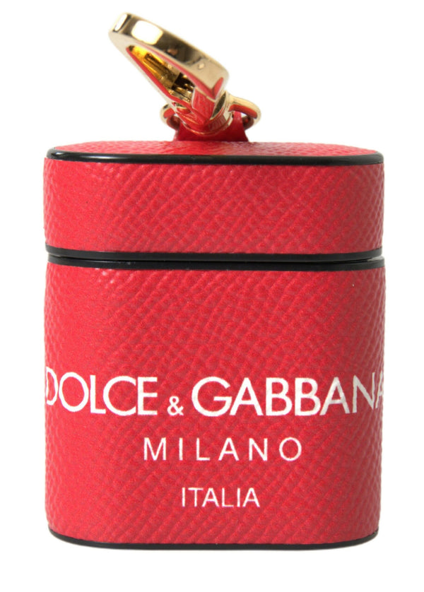 Dolce &amp; Gabbana punainen nahka kultasävyinen metallilogo Print Strap Airpods -kotelo