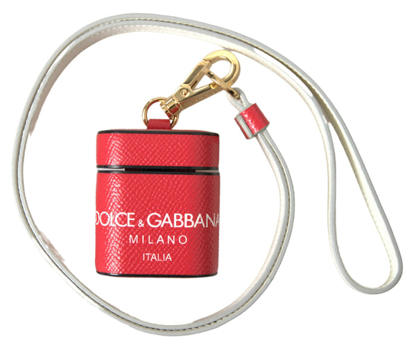 Dolce &amp; Gabbana punainen nahka kultasävyinen metallilogo Print Strap Airpods -kotelo