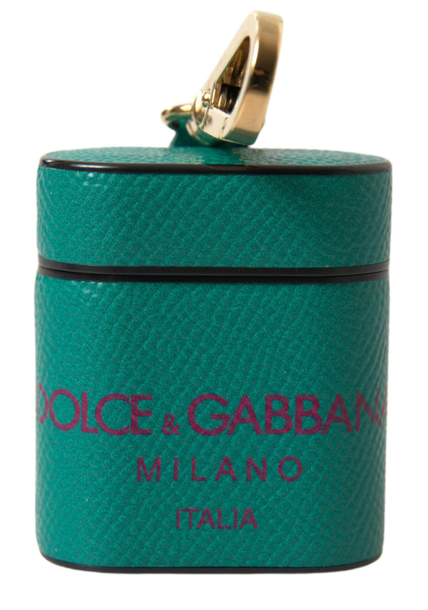 Dolce &amp; Gabbana Green Maroon Calf Leather Logo Print Strap Airpods -kotelo