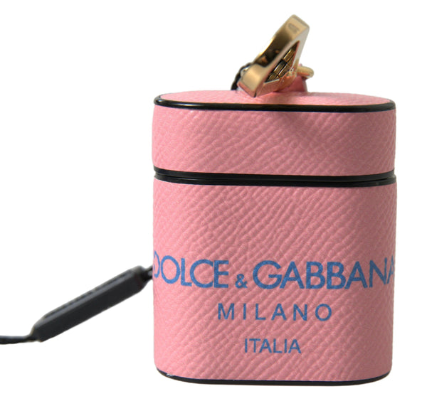 Dolce &amp; Gabbana Pink Blue Calf Leather Logo Print Strap Airpods -kotelo