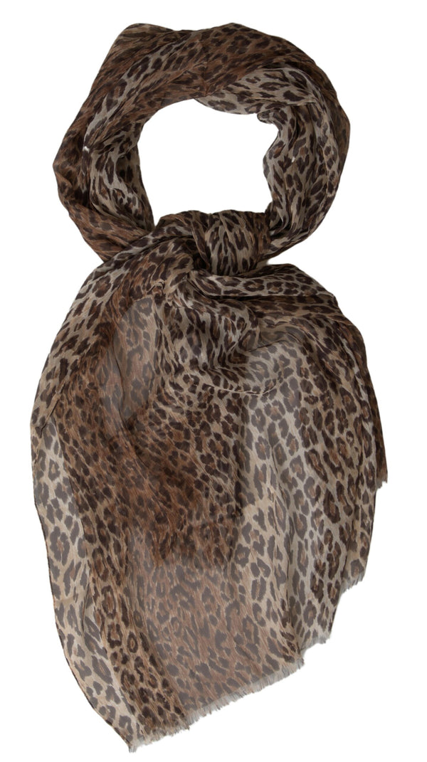 Dolce &amp; Gabbana Ruskea Leopard Silk Shawl Wrap Foulard Huivi