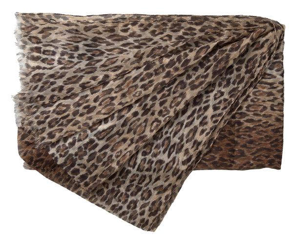 Dolce &amp; Gabbana Ruskea Leopard Silk Shawl Wrap Foulard Huivi