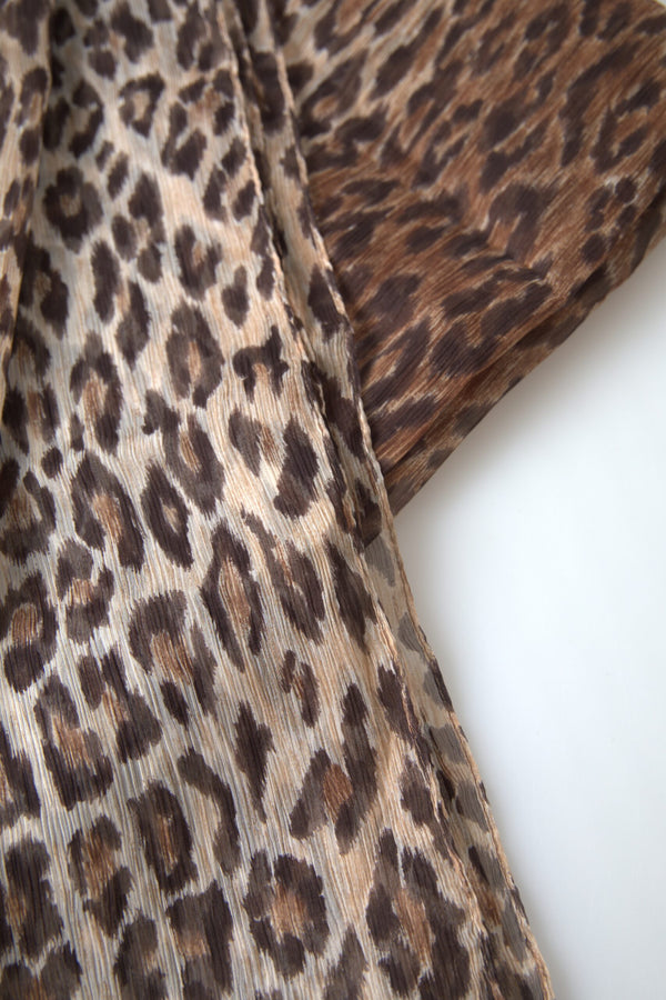 Dolce &amp; Gabbana Ruskea Leopard Silk Shawl Wrap Foulard Huivi