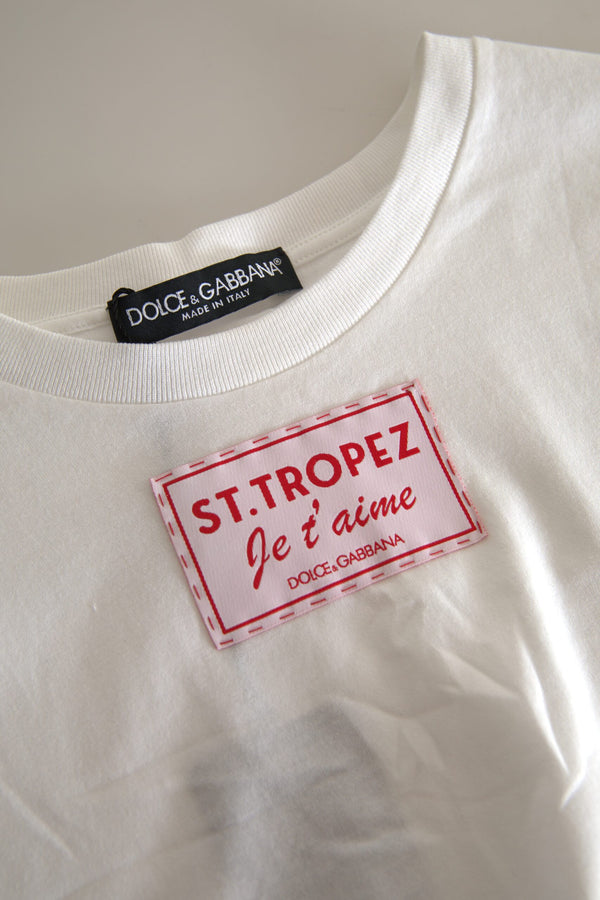 Dolce &amp; Gabbana White Cotton St. Tropez Crew Neck Tank T-paita