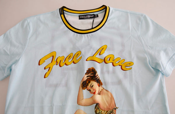 Dolce &amp; Gabbana Light Blue Cotton Free Love Crew Neck T-paita