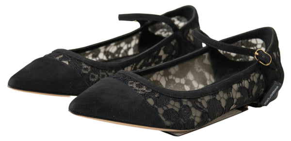 Dolce &amp; Gabbana Black Lace Loafers Ballerina Flats -kengät