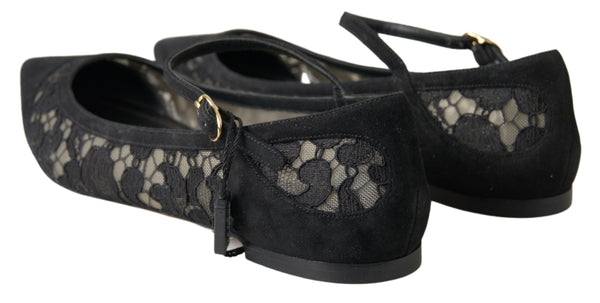 Dolce &amp; Gabbana Black Lace Loafers Ballerina Flats -kengät