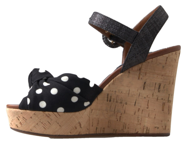 Dolce &amp; Gabbana Black Wedges Polka Dotted nilkkahihnakengät sandaalit